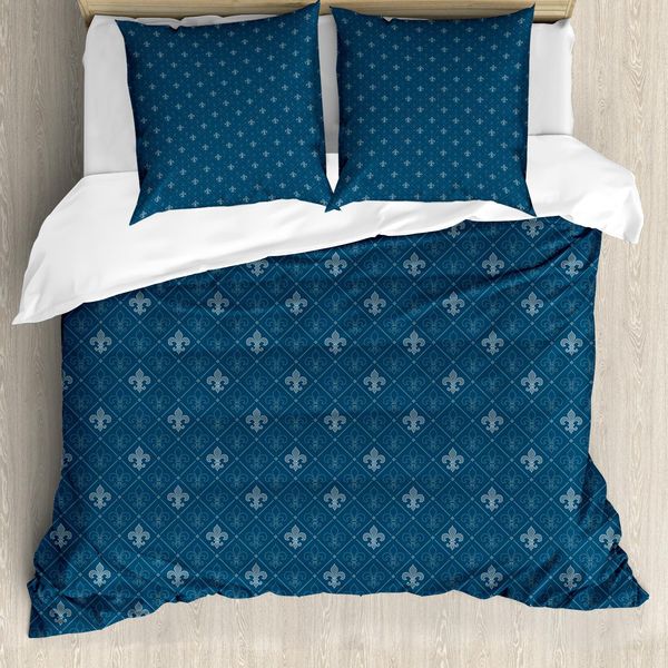Abakuhaus Copripiumino Fleur De Lis, Design Medievale, Antiacaro, Adatto A Chi Soffre Di Allergie, Con Federe, 200 Cm X 200 Cm - 80 X 80 Cm, Blu Grigio-image