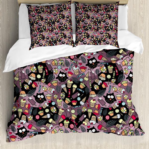 Abakuhaus Copripiumino Con Gufi, Uccelli Pazzi Tasty Cupcakes, Antiacaro, Adatto A Chi Soffre Di Allergie, Con Federe, 200 Cm X 200 Cm - 80 X 80 Cm, Multicolore-image