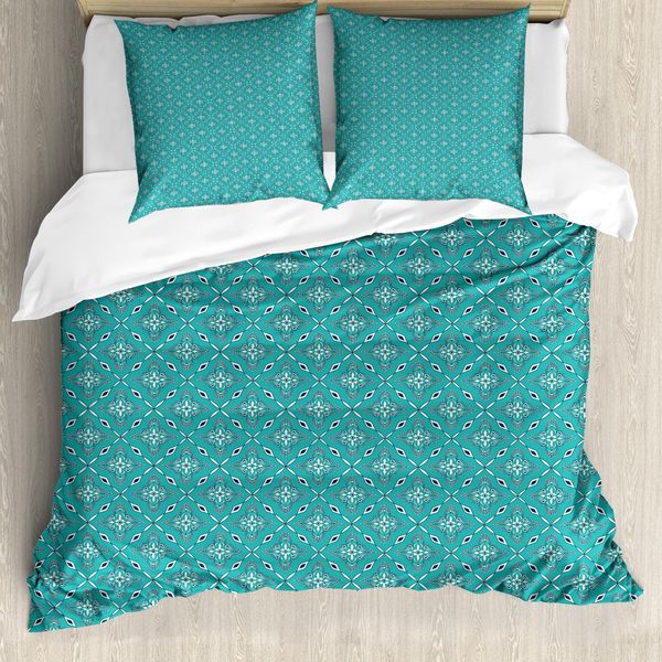 Abakuhaus Copripiumino Turchese, Ispirazione Marocchina, Antiacaro, Adatto A Chi Soffre Di Allergie, Con Federe, 155 Cm X 220 Cm - 80 X 80 Cm, Turchese Blu Scuro-image