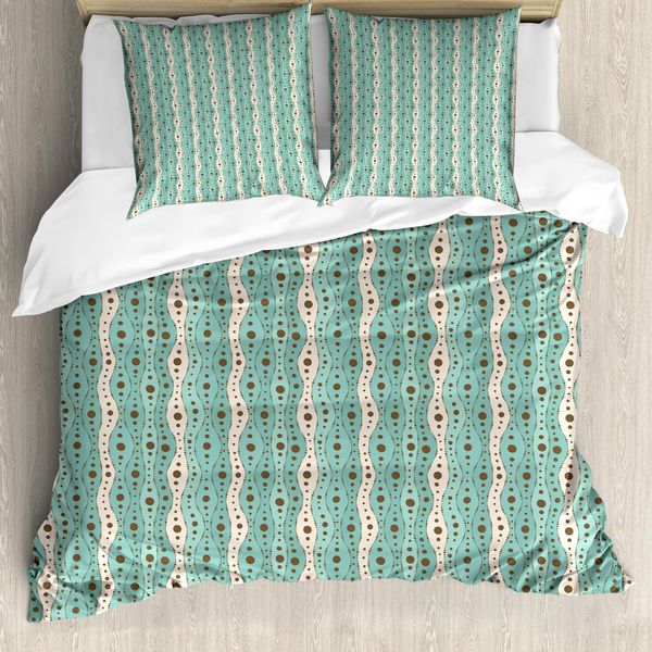 Abakuhaus Copripiumino Turchese, Pois Tradizionali, Antiacaro, Adatto A Chi Soffre Di Allergie, Con Federe, 200 Cm X 200 Cm - 80 X 80 Cm, Turchese-Marrone-Crema-image