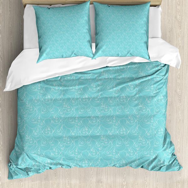 Abakuhaus Copripiumino Turchese, Linee Ispirate Al Mare, Antiacaro, Adatto A Chi Soffre Di Allergie, Con Federe, 200 Cm X 200 Cm - 80 X 80 Cm, Azzurro Pallido Bianco-image