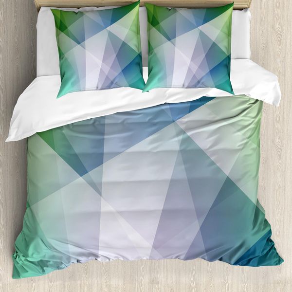 Abakuhaus Copripiumino Verde Acqua E Bianco, Forme Futuristiche, Antiacaro, Adatto A Chi Soffre Di Allergie, Con Federe, 200 Cm X 200 Cm - 80 X 80 Cm, Multicolore-image
