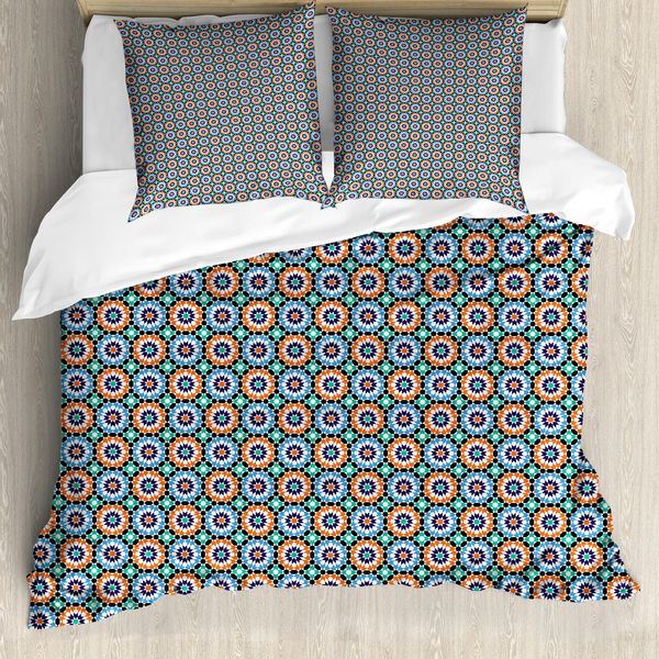 Abakuhaus Copripiumino Marocchino, Motivo A Mosaico Circolare, Antiacaro, Adatto A Chi Soffre Di Allergie, Con Federe, 155 Cm X 220 Cm - 80 X 80 Cm, Multicolore-image