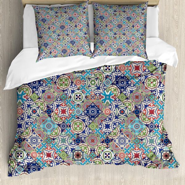 Abakuhaus Copripiumino Marocchino, Set Floreale Colorato, Antiacaro E Anallergico Con Federe, 200 Cm X 200 Cm - 80 X 80 Cm, Multicolore-image