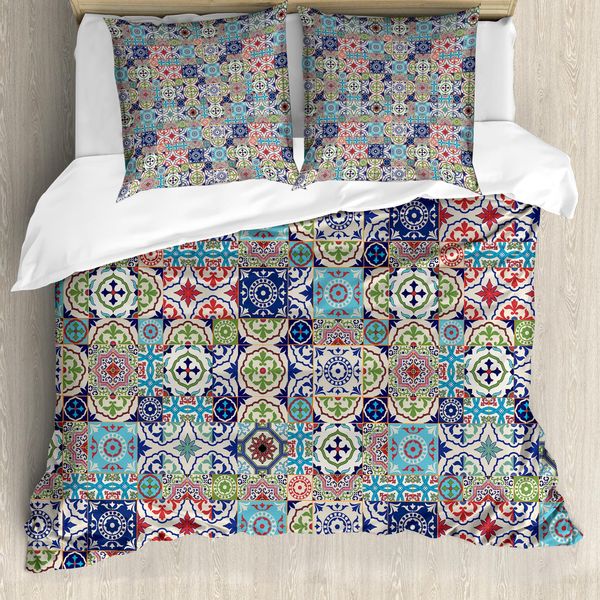 Abakuhaus Copripiumino Marocchino, Motivo Floreale Complesso, Antiacaro, Adatto A Chi Soffre Di Allergie, Con Federe, 155 Cm X 220 Cm - 80 X 80 Cm, Multicolore-image