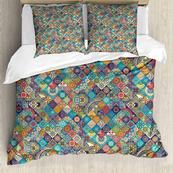 Abakuhaus Copripiumino Marocchino, Motivi Orientali, Antiacaro, Adatto A Chi Soffre Di Allergie, Con Federe, 155 Cm X 220 Cm - 80 X 80 Cm, Multicolore-image