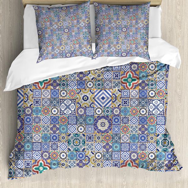 Abakuhaus Copripiumino Marocchino, Motivo A Quadrati, Antiacaro, Adatto A Chi Soffre Di Allergie, Con Federe, 155 Cm X 220 Cm - 80 X 80 Cm, Multicolore-image