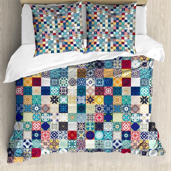 Abakuhaus Copripiumino Marocchino, Elaborato Motivo Patchwork, Antiacaro, Adatto A Chi Soffre Di Allergie, Con Federe, 155 Cm X 220 Cm - 80 X 80 Cm, Multicolore-image