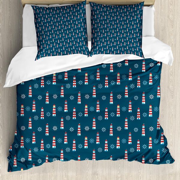 Abakuhaus Copripiumino Leuchtturm, Disegno Astratto Aqua, Antiacaro, Adatto A Chi Soffre Di Allergie, Con Federe, 155 Cm X 220 Cm - 80 X 80 Cm, Blu Navy, Rosso, Bianco-image