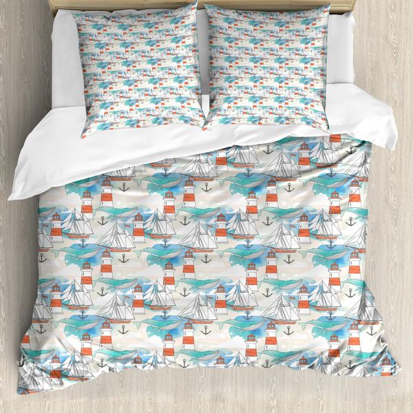 Abakuhaus Copripiumino Leuchtturm, Barche Seewal, Antiacaro, Adatto A Chi Soffre Di Allergie, Con Federe, 200 Cm X 200 Cm - 80 X 80 Cm, Multicolore-image