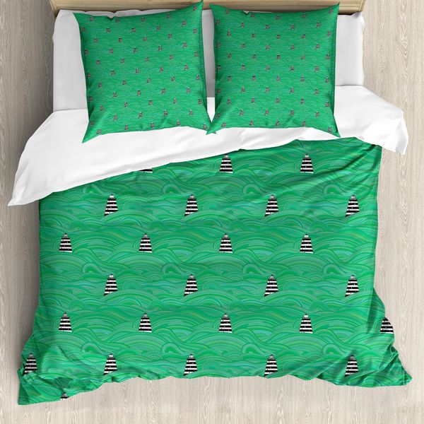 Abakuhaus Copripiumino Leuchtturm, Strisce Astratte Ondulate, Antiacaro, Adatto A Chi Soffre Di Allergie, Con Federe, 200 Cm X 200 Cm - 80 X 80 Cm, Verde, Nero, Bianco-image