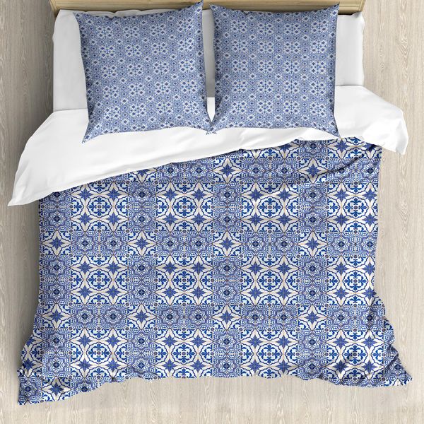 Abakuhaus Copripiumino Marocchino, Disegno A Quadri, Antiacaro, Adatto A Chi Soffre Di Allergie, Con Federe, 155 Cm X 220 Cm - 80 X 80 Cm, Viola Blu Arancione Bianco-image