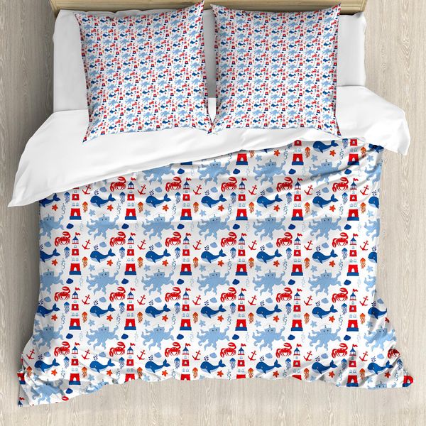 Abakuhaus Copripiumino Leuchtturm, Motivo Animale Shell, Antiacaro, Adatto A Chi Soffre Di Allergie, Con Federe, 155 Cm X 220 Cm - 80 X 80 Cm, Blu, Rosso, Bianco-image