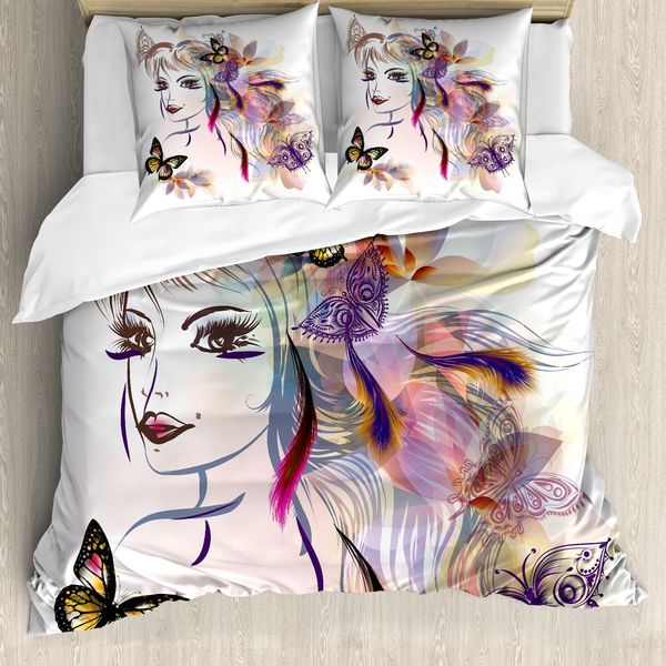 Abakuhaus Copripiumino Fee, Farfalle Con Ragazza, Antiacaro, Adatto A Chi Soffre Di Allergie, Con Federe, 200 Cm X 200 Cm - 80 X 80 Cm, Multicolore-image