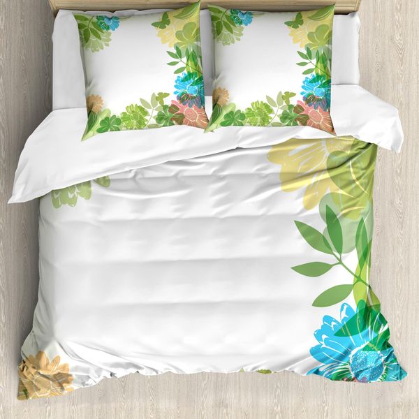 Abakuhaus Green Flower Copripiumino, Foglie Naturali, Antiacaro, Adatto A Chi Soffre Di Allergie, Con Federe, 155 Cm X 220 Cm - 80 X 80 Cm, Multicolore-image