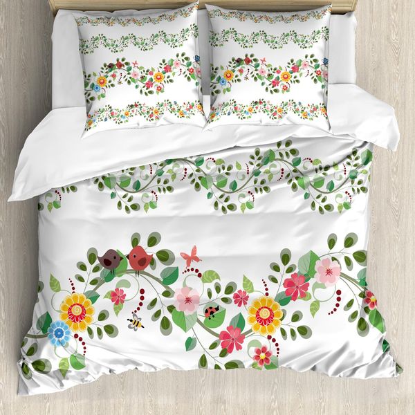 Abakuhaus Copripiumino Green Flower, Motivi Romantici, Antiacaro, Adatto A Chi Soffre Di Allergie, Con Federe, 200 Cm X 200 Cm - 80 X 80 Cm, Multicolore-image
