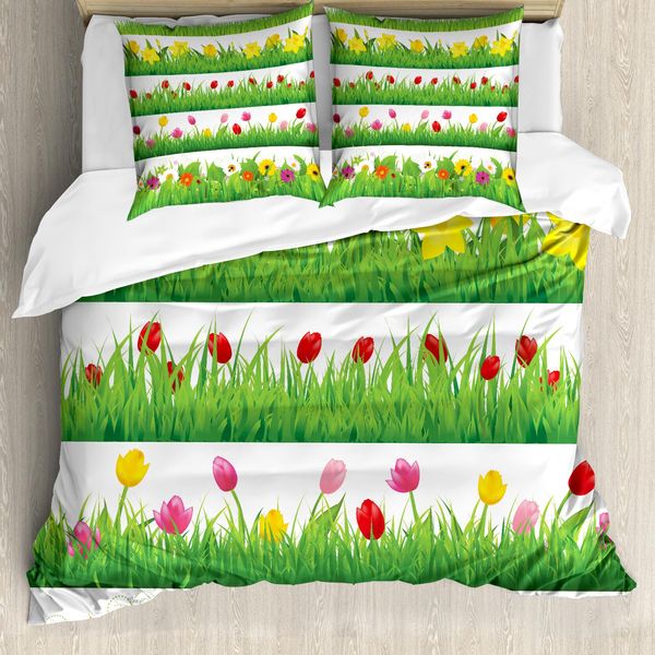 Abakuhaus Green Flower Copripiumino, Nature Scenes Primavera, Antiacaro Adatto A Chi Soffre Di Allergie Con Federe, 200 Cm X 200 Cm - 80 X 80 Cm, Multicolore-image