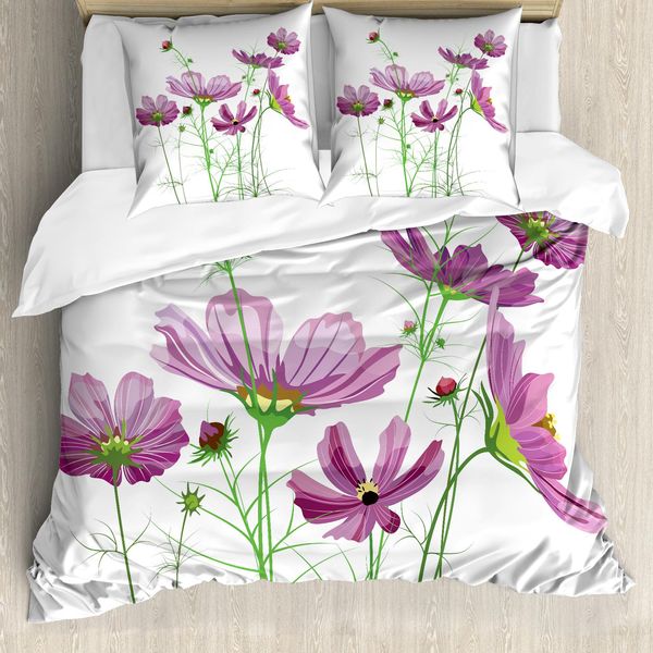 Abakuhaus Green Flower Copripiumino, Foglie Primaverili, Antiacaro, Adatto A Chi Soffre Di Allergie, Con Federe, 200 Cm X 200 Cm - 80 X 80 Cm, Viola Verde-image