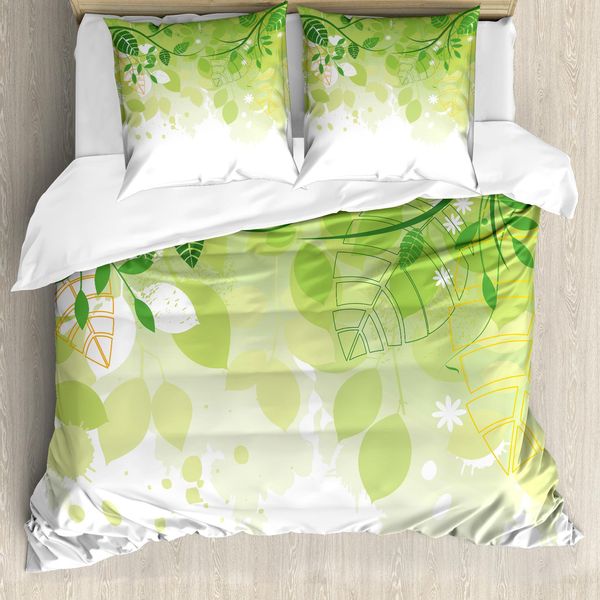 Abakuhaus Copripiuma Verde, Fantasia Foglie Flora, Antiacaro, Adatto A Chi Soffre Di Allergie, Con Federe, 200 Cm X 200 Cm - 80 X 80 Cm, Verde, Giallo, Bianco-image