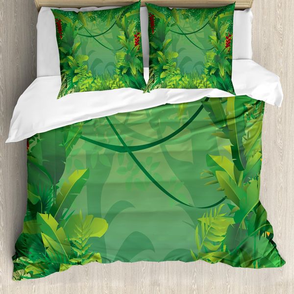 Abakuhaus Copripiumino Con Foglie Verdi, Foresta Pluviale Delle Hawaii, Antiacaro, Adatto A Chi Soffre Di Allergie, Con Federe, 155 Cm X 220 Cm - 80 X 80 Cm, Verde Mela Verde Giada-image