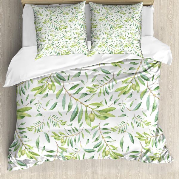 Abakuhaus Copripiumino Con Foglie Verdi, Ulivo, Antiacaro, Adatto A Chi Soffre Di Allergie, Con Federe, 200 Cm X 200 Cm - 80 X 80 Cm, Verde Avocado-image