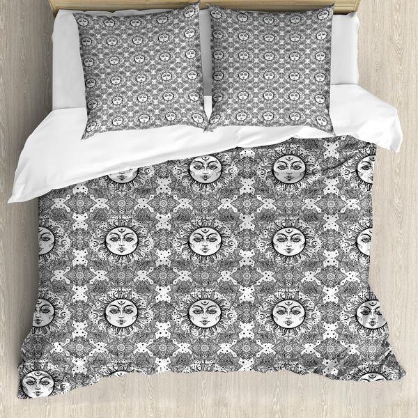 Abakuhaus Copripiumino Astrologia, Mandala Floreale Boho, Antiacaro Adatto A Chi Soffre Di Allergie Con Federe, 155 Cm X 220 Cm - 80 X 80 Cm, Bianco Nero-image