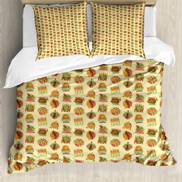 Abakuhaus Copripiumino Jazz Music, Festival Instruments, Antiacaro, Adatto A Chi Soffre Di Allergie, Con Federe, 155 Cm X 220 Cm - 80 X 80 Cm, Multicolore-image
