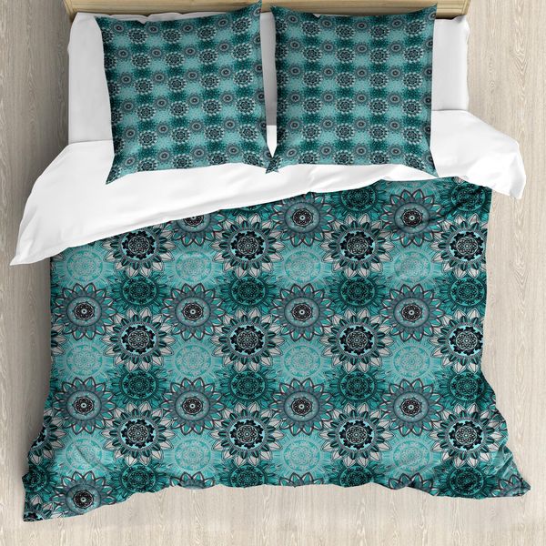Abakuhaus Copripiumino Mandala, Hippie Oriental Primavera, Antiacaro, Adatto A Chi Soffre Di Allergie, Con Federe, 155 Cm X 220 Cm - 80 X 80 Cm, Tortora, Nero, Turchese-image