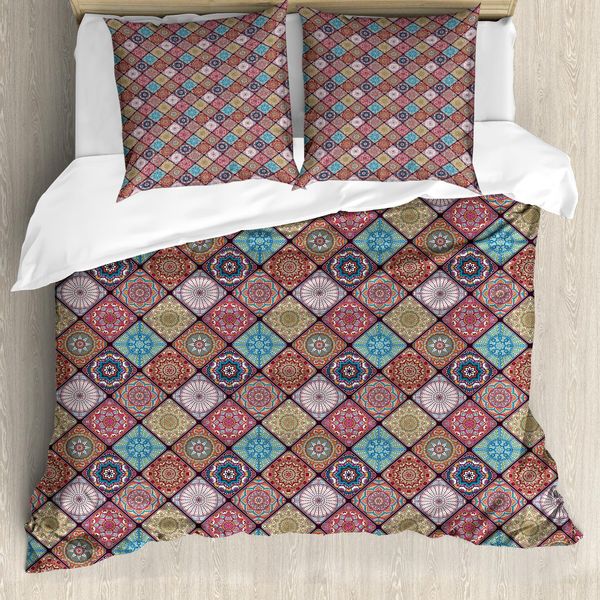 Abakuhaus Copripiumino Mandala, Fiori Colorati A Mosaico, Antiacaro, Adatto A Chi Soffre Di Allergie, Con Federe, 200 Cm X 200 Cm - 80 X 80 Cm, Multicolore-image