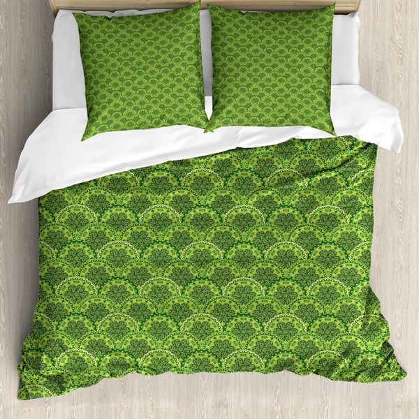 Abakuhaus Copripiumino Mandala, Cerchi Floreali E Foglie, Antiacaro E Anallergico, Con Federe, 200 Cm X 200 Cm - 80 X 80 Cm, Verde E Giallo-image