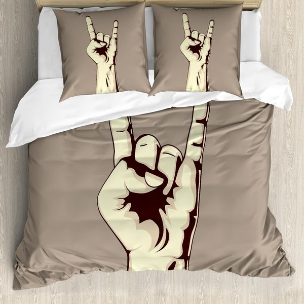 Abakuhaus Copripiumino Rockmusik, Handzeichen Weinlese, Antiacaro, Adatto A Chi Soffre Di Allergie, Con Federe, 155 Cm X 220 Cm - 80 X 80 Cm, Taupe Avorio-image