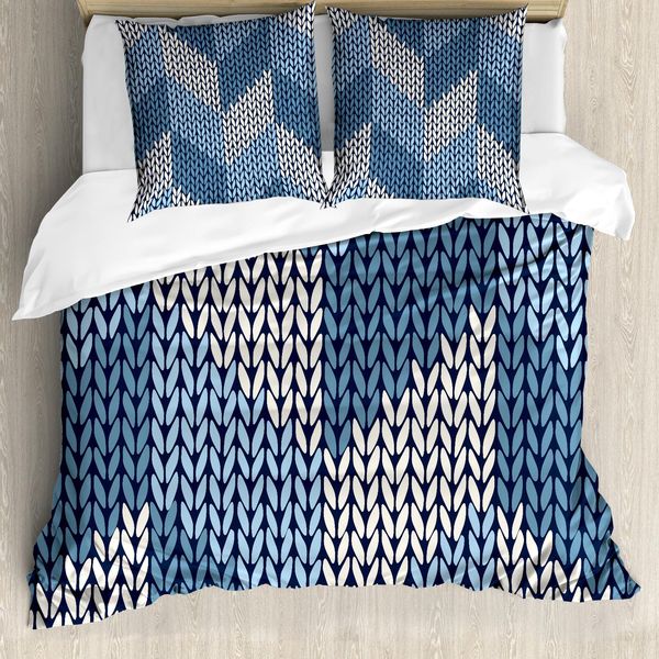 Abakuhaus Copripiumino Blu, Stile Nordico Retrò Scandinavo, Antiacaro E Anallergico, Con Federe, 200 Cm X 200 Cm - 80 X 80 Cm, Azzurro Pallido E Bianco-image