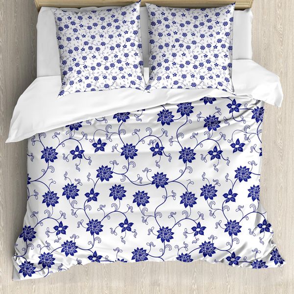 Abakuhaus Copripiumino Blu, Fiori Cinesi Naturali, Antiacaro, Adatto A Chi Soffre Di Allergie, Con Federe, 155 Cm X 220 Cm - 80 X 80 Cm, Viola Blu Bianco-image