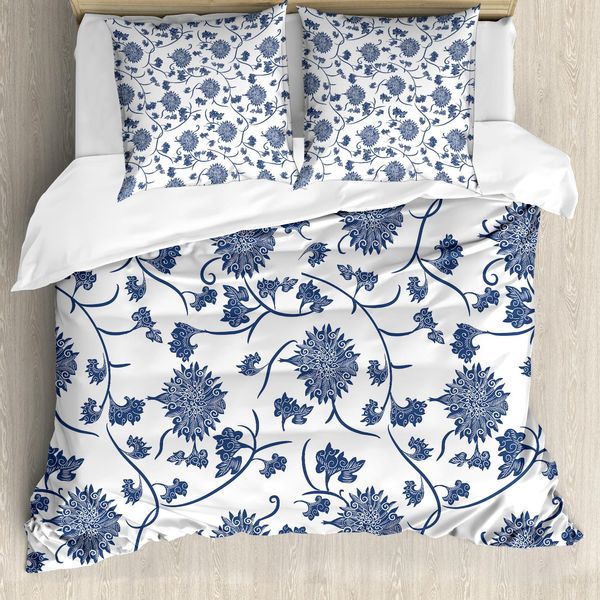 Abakuhaus Copripiumino Blu, Giardino Cinese Tradizionale, Antiacaro, Adatto A Chi Soffre Di Allergie, Con Federe, 200 Cm X 200 Cm - 80 X 80 Cm, Blu E Bianco-image