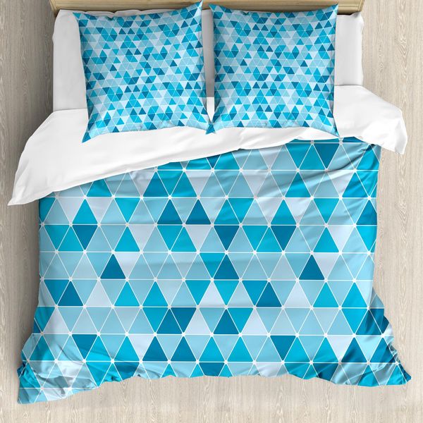 Abakuhaus Copripiumino Blu, Mosaico Geometrico A Triangoli, Antiacaro, Adatto A Chi Soffre Di Allergie, Con Federe, 155 Cm X 220 Cm - 80 X 80 Cm, Blu Cielo, Azzurro-image
