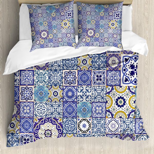 Abakuhaus Copripiumino Blu, Stile Marocchino Orientale, Antiacaro, Adatto A Chi Soffre Di Allergie, Con Federe, 155 Cm X 220 Cm - 80 X 80 Cm, Multicolore-image