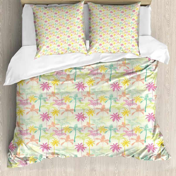 Abakuhaus Copripiumino Palme, Silhouette Colorate, Antiacaro, Adatto A Chi Soffre Di Allergie, Con Federe, 155 Cm X 220 Cm - 80 X 80 Cm, Multicolore-image