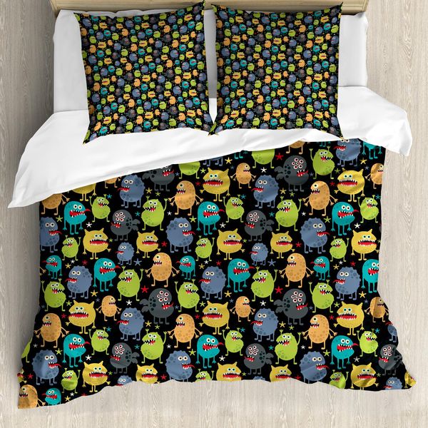 Abakuhaus Copripiumino Extraterrestre, Creature In Stile Cartone Animato, Antiacaro, Adatto A Chi Soffre Di Allergie, Con Federe, 200 Cm X 200 Cm - 80 X 80 Cm, Multicolore-image