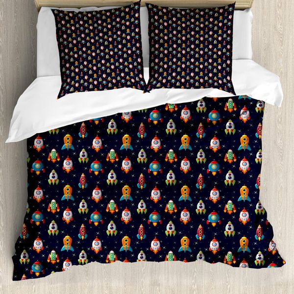 Abakuhaus Copripiumino Spaceship, Stile Cartone Animato, Antiacaro, Adatto A Chi Soffre Di Allergie, Con Federe, 155 Cm X 220 Cm - 80 X 80 Cm, Multicolore-image