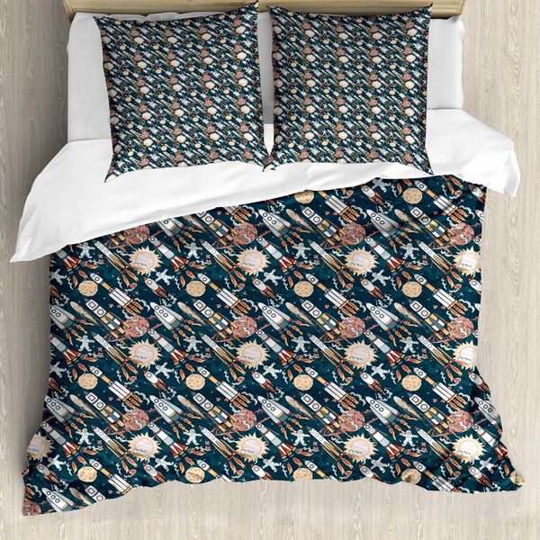 Abakuhaus Copripiumino Spaceship, Ricerca Spaziale, Antiacaro, Adatto A Chi Soffre Di Allergie, Con Federe, 155 Cm X 220 Cm - 80 X 80 Cm, Multicolore-image