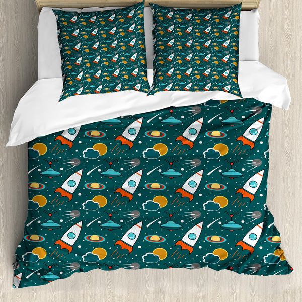 Abakuhaus Copripiumino Astronave, Nebulosa Spaziale, Antiacaro, Adatto A Chi Soffre Di Allergie, Con Federe, 155 Cm X 220 Cm - 80 X 80 Cm, Multicolore-image