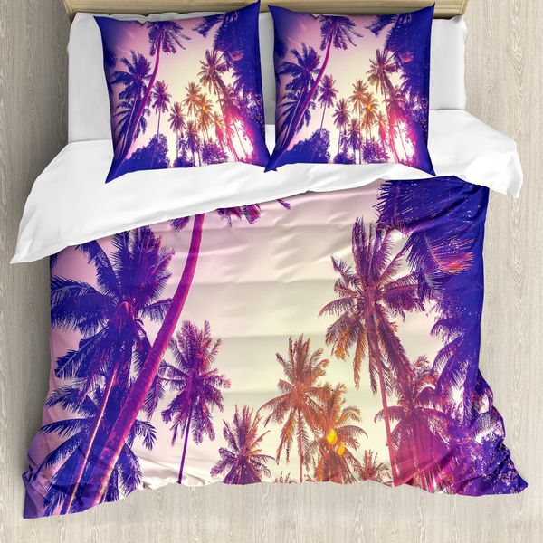 Abakuhaus Copripiumino Palme, Tramonto Sull'isola Tropicale, Antiacaro Adatto A Chi Soffre Di Allergie Con Federe, 155 Cm X 220 Cm - 80 X 80 Cm, Multicolore-image