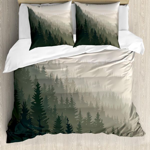 Abakuhaus Set Copripiumino Per Letti Matrimoniali, Stile Scandinavo Naturale, Antiacaro, Adatto A Chi Soffre Di Allergie, Con Federe, Verde Scuro Crema Tan-image
