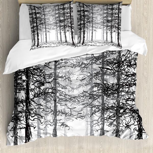 Abakuhaus Copripiumino Wald, Linea Sketch Style Art, Antiacaro, Adatto A Chi Soffre Di Allergie, Con Federe, 200 Cm X 200 Cm - 80 X 80 Cm, Nero, Grigio, Bianco-image