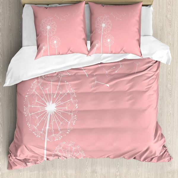 Abakuhaus Copripiumino LöWenzahn, Stile Sketch Fiori, Antiacaro, Adatto A Chi Soffre Di Allergie, Con Federe, 200 Cm X 200 Cm - 80 X 80 Cm, Bianco Corallo-image
