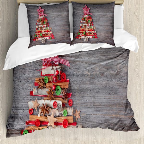 Abakuhaus Copripiumino Natalizio, Albero Bottons Stella, Antiacaro, Adatto A Chi Soffre Di Allergie, Con Federe, 155 Cm X 220 Cm - 80 X 80 Cm, Multicolore-image