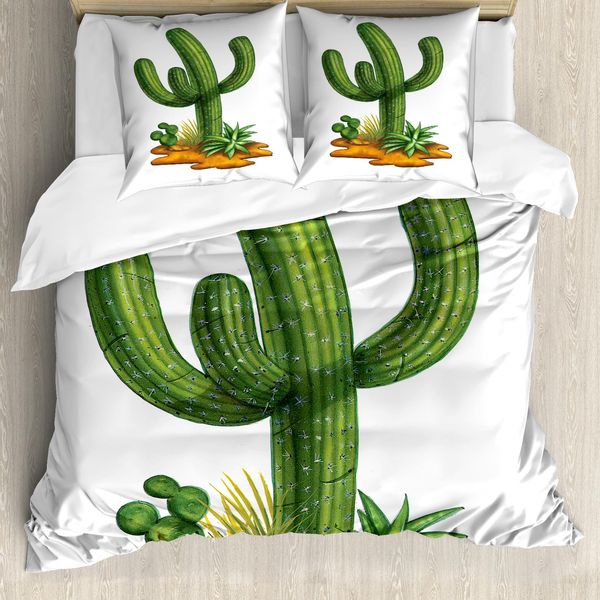 Abakuhaus Copripiumino Cactus, Paesaggio Arido Saguaro, Antiacaro Adatto A Chi Soffre Di Allergie Con Federe, 155 Cm X 220 Cm - 80 X 80 Cm, Verde Pale Caramel-image