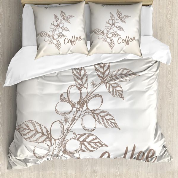 Abakuhaus Copripiumino Coffee, Stile Sketch Coffee, Antiacaro, Adatto A Chi Soffre Di Allergie, Con Federe, 155 Cm X 220 Cm - 80 X 80 Cm, Pale Tan Cocoa-image