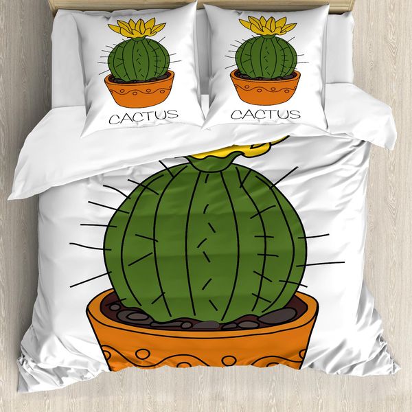 Abakuhaus Copripiumino Cactus, Pianta Con Fiori Gialli, Antiacaro, Adatto A Chi Soffre Di Allergie, Con Federe, 200 Cm X 200 Cm - 80 X 80 Cm, Arancione, Verde, Giallo-image