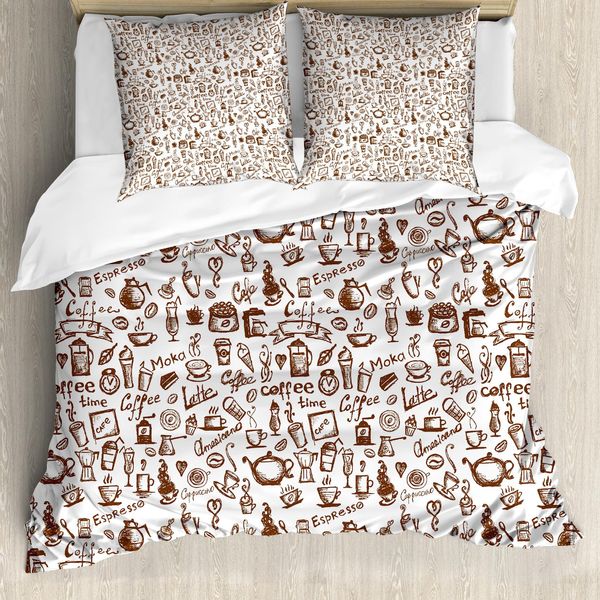 Abakuhaus Copripiumino Caffè, Coffee Time Americano, Antiacaro, Adatto A Chi Soffre Di Allergie, Con Federe, 155 Cm X 220 Cm - 80 X 80 Cm, Marrone Bianco-image